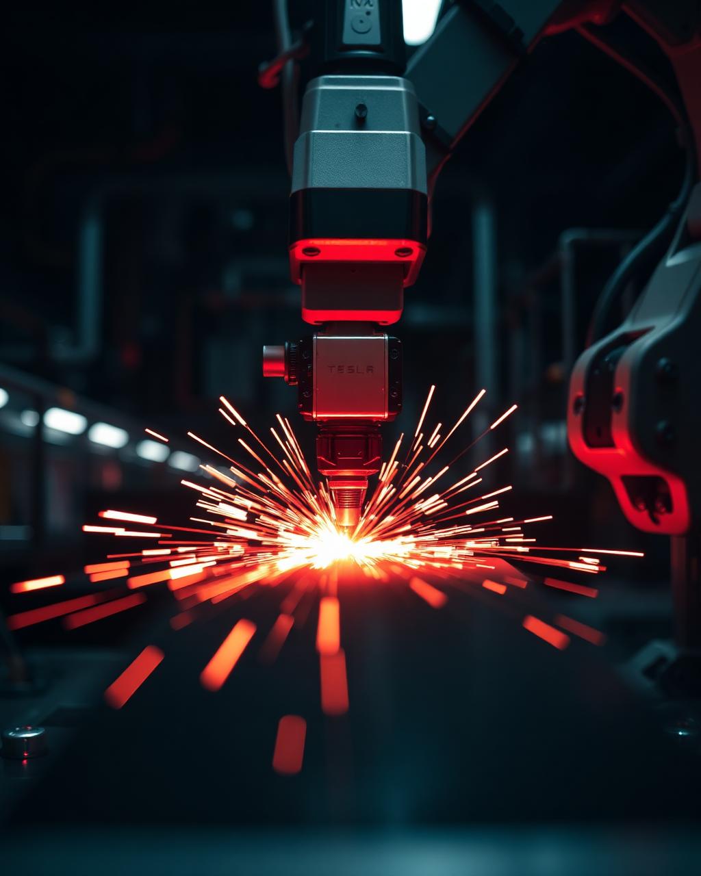 Robotic arm assembling a Tesla battery module