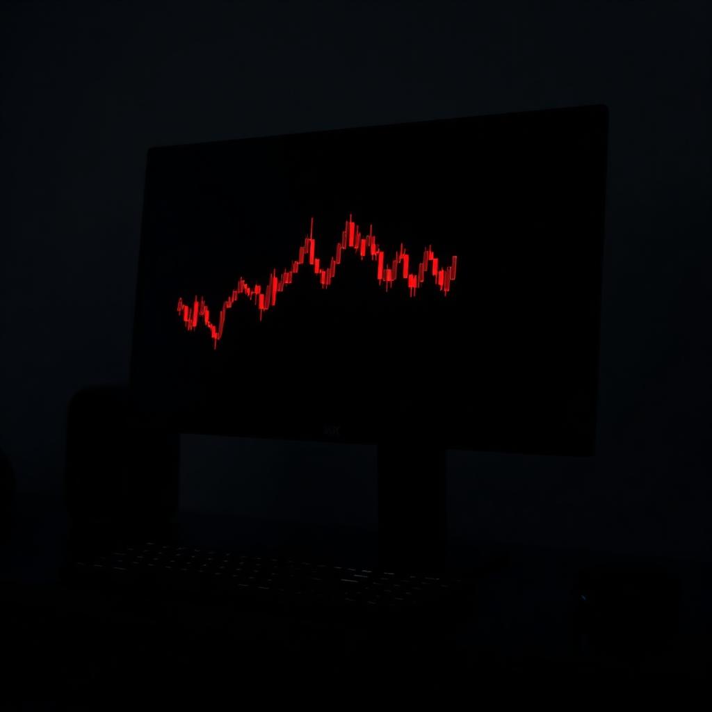 Single dark trading monitor with a red candlestick chart